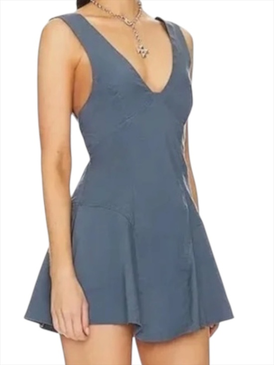 Free People Dresses & Skirts - Free People Eye Catching Bow Back Mini Dress Blue Gray Size S